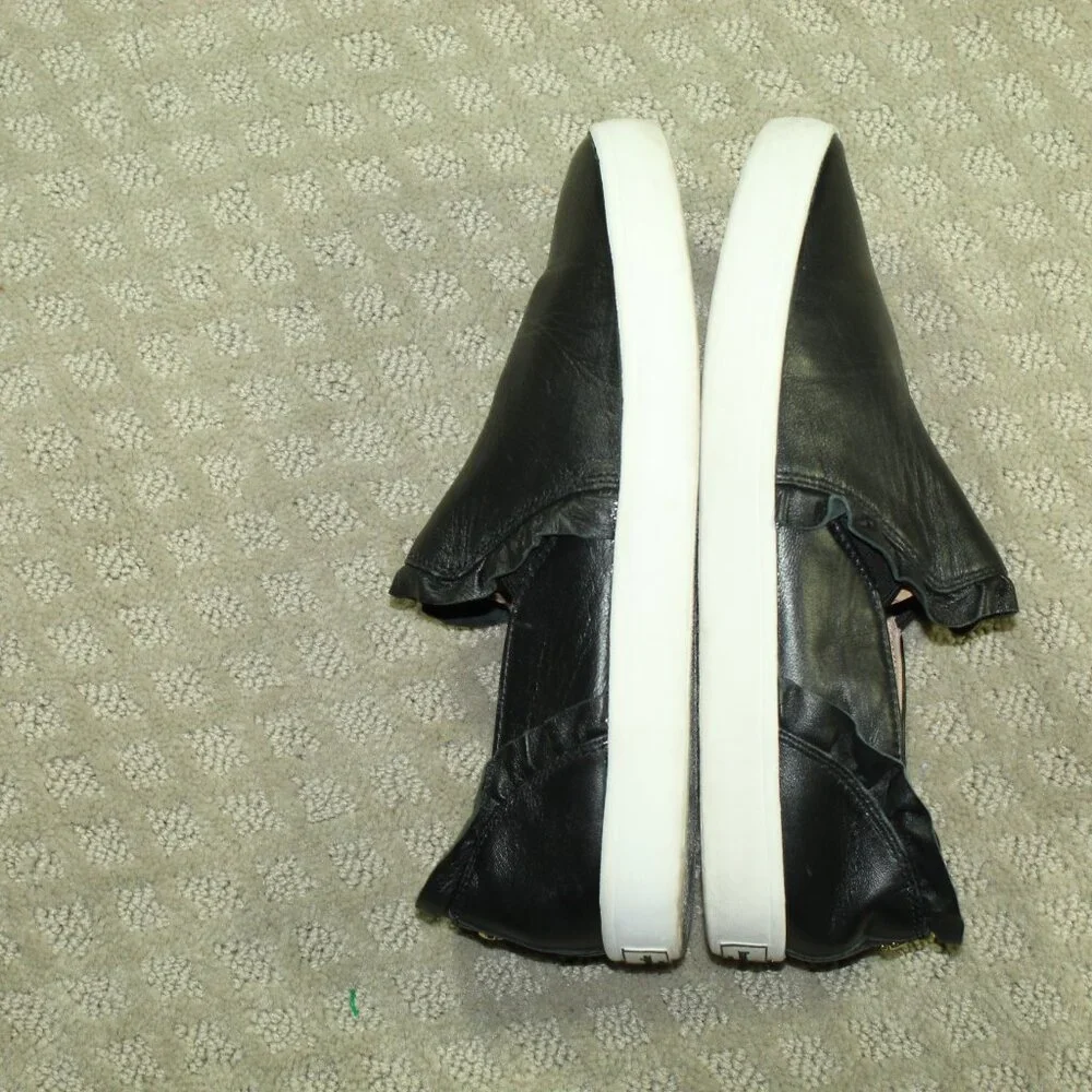 Kate Spade Women's Lilly Sneakers Size 8M Black Leather Casual Ruffled Slip-On